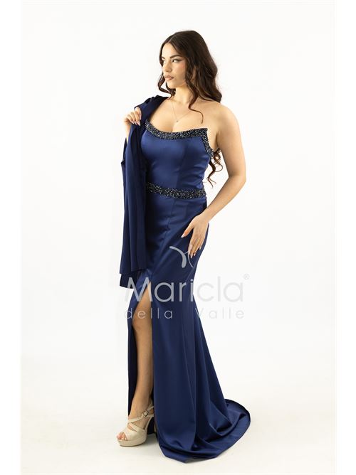 Abito lungo con scollatura in strass MARICLA ELEGANCE | JC35249BLU